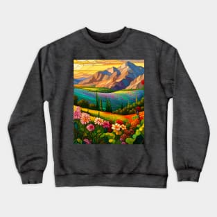 Stained Glass Colorful Mountain Meadow Crewneck Sweatshirt